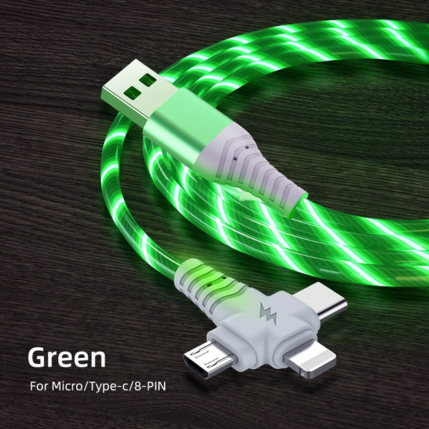 3 in 1 USB Cable Flowing Light LED Type C Charging Cord