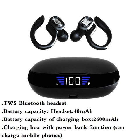 TWS Bluetooth Earphones With Microphones Sport Ear Hook LED Display Wireless .