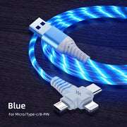 3 in 1 USB Cable Flowing Light LED Type C Charging Cord