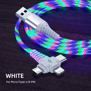 3 in 1 USB Cable Flowing Light LED Type C Charging Cord