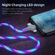 3 in 1 USB Cable Flowing Light LED Type C Charging Cord