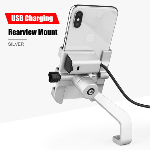 SMOYNG Aluminum Motorcycle Bike Phone Holder Stand With USB Charger