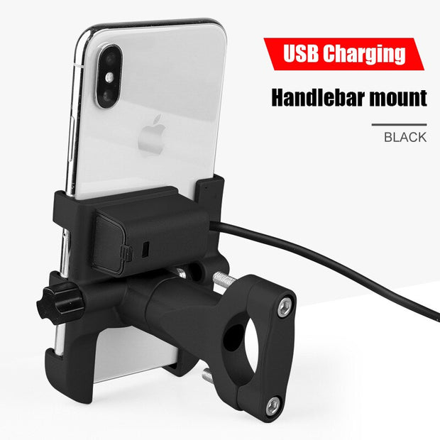 SMOYNG Aluminum Motorcycle Bike Phone Holder Stand With USB Charger