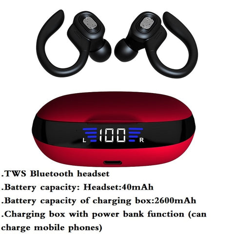 TWS Bluetooth Earphones With Microphones Sport Ear Hook LED Display Wireless .