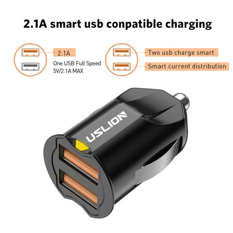 USLION Mini 2 Port USB Car Charger Adapter For iPhone Samsung