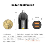 USLION Mini 2 Port USB Car Charger Adapter For iPhone Samsung