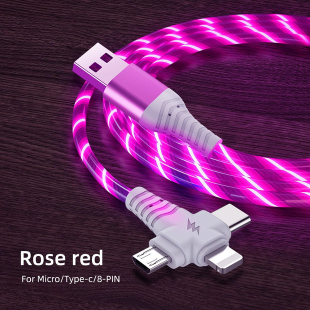 3 in 1 USB Cable Flowing Light LED Type C Charging Cord