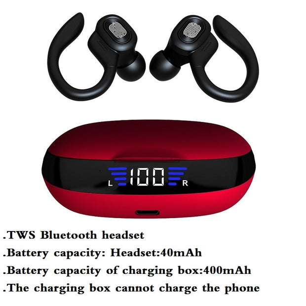 TWS Bluetooth Earphones With Microphones Sport Ear Hook LED Display Wireless .
