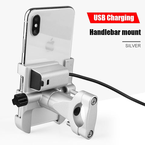 SMOYNG Aluminum Motorcycle Bike Phone Holder Stand With USB Charger