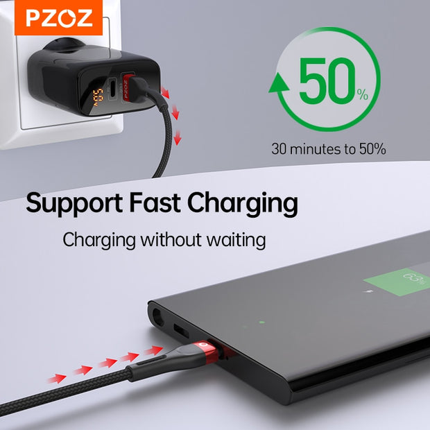 Pzoz Usb Type C Kabel Snel Opladen Draad Data Cord