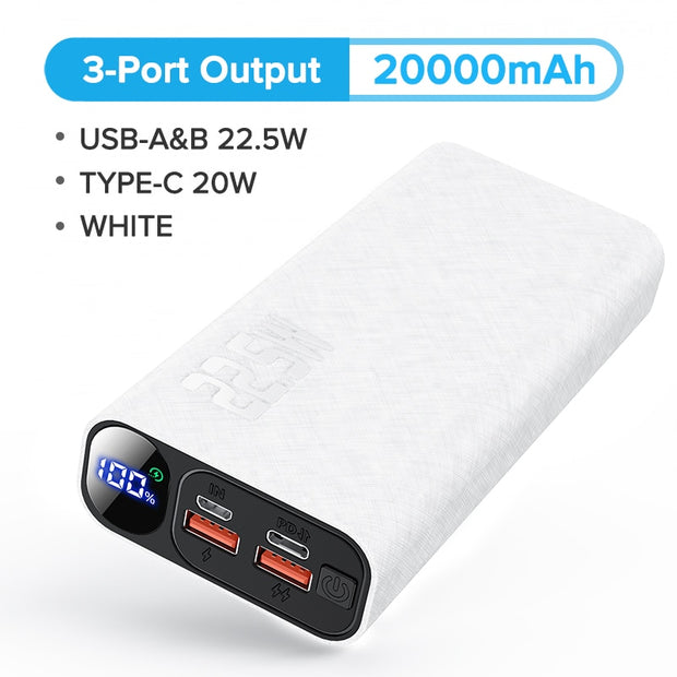 QOOVI Power Bank 20000mAh Portable PD 20W Fast Charging Poverbank
