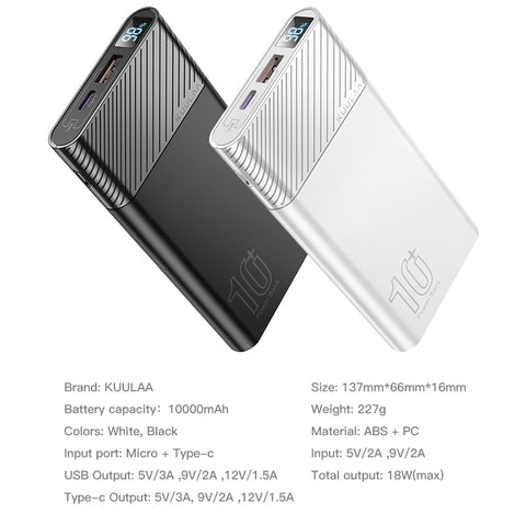 KUULAA Power Bank 10000mAh QC PD 3.0 PoverBank Fast Charging PowerBank