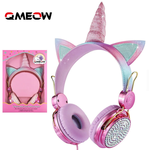 Cartoon Unicorn Wired Headphone Girls Daughter Music Stereo Earphone